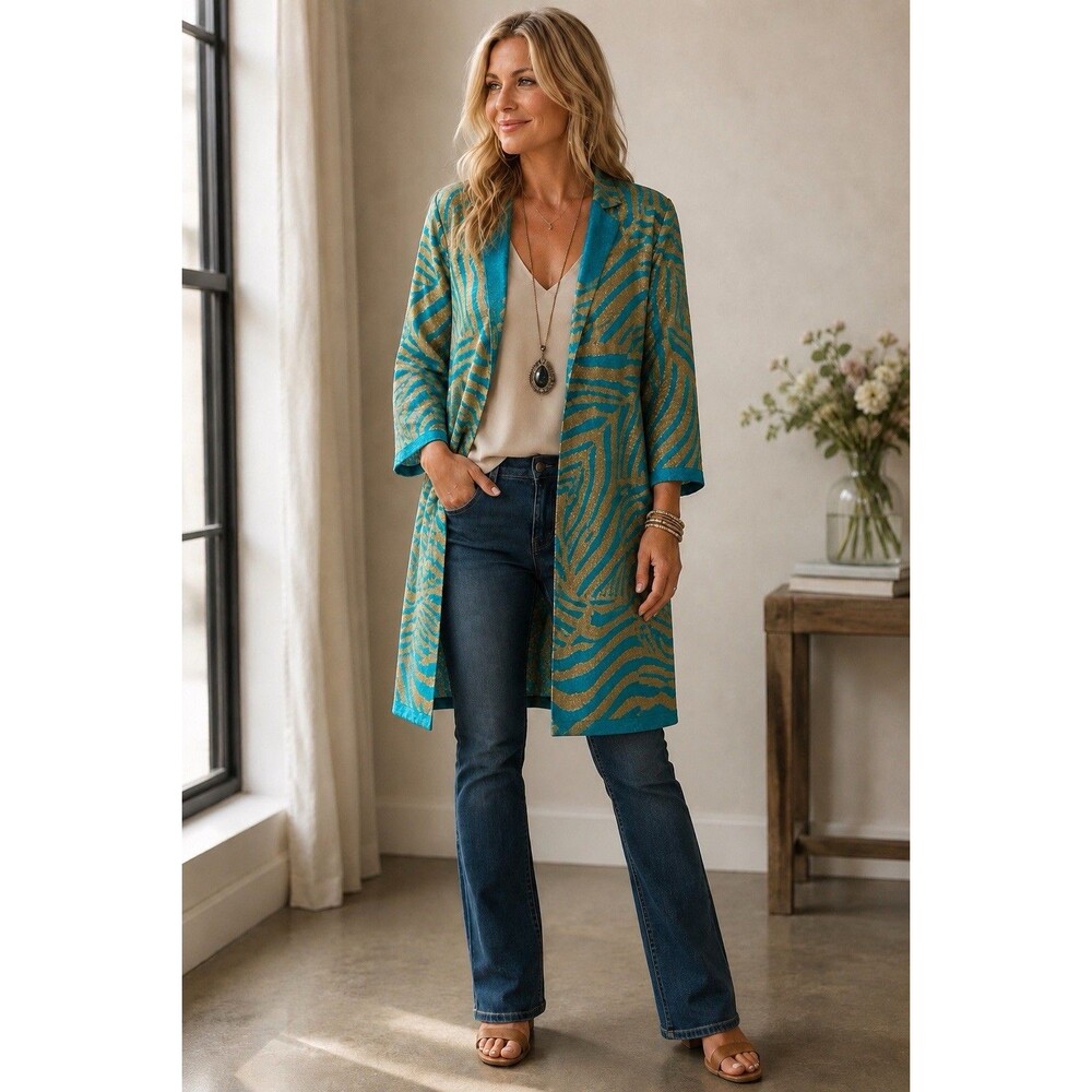 Chico's Travelers Collection Jacket Duster Women’s 3 Reversible Zebra NWT Boho